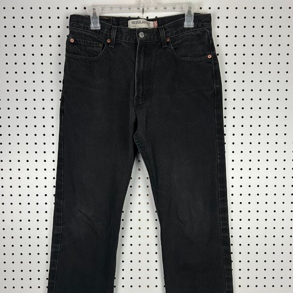 Levi's 505 Black Denim Jeans 32x32 Straight Leg Cut Streetwear Skate Punk Cotton - Picture 5 of 7